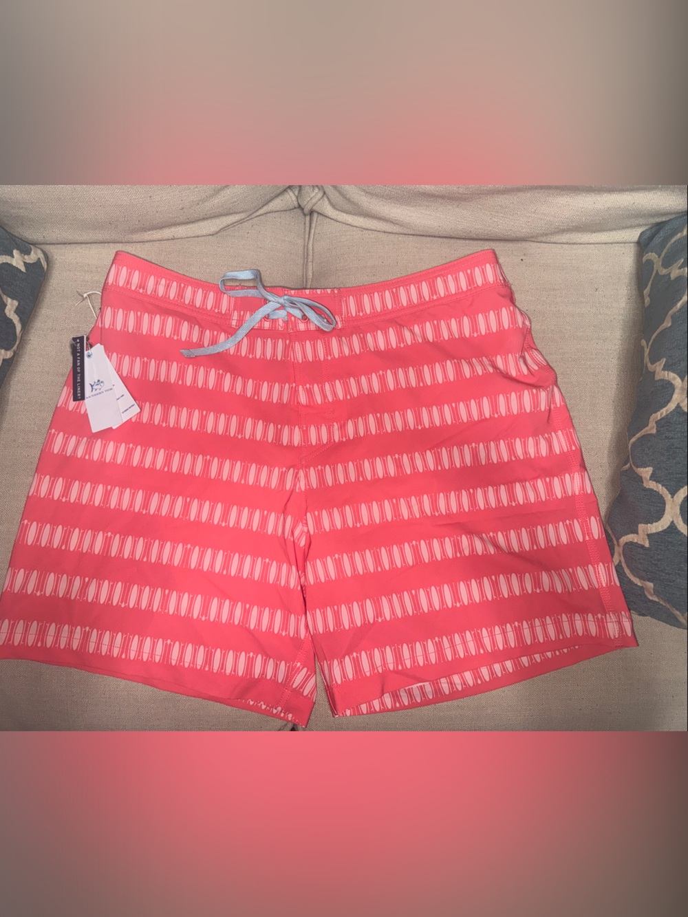 Southern Tide Mens Swim Trunks Paddle board Print Pink Coral XL